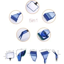 Aquarium 5-In-1 Multi-Functional Cleaning Kit: Scraper, Fishing Net, Sponge Brush, Plant Fork, Gravel Rake - Black - View 6