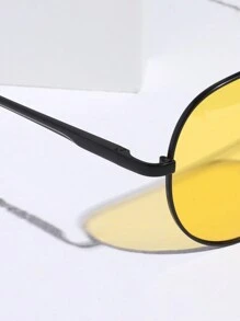 1 chiếc kính nhìn ban đêm gọng tròn kim loại thời trang, tròng kính màu vàng chân lò xo, dùng khi lái xe ban đêm, cho kỳ nghỉ hè ở bãi biển, ngoài trời, du lịch - kính nhìn đêm gọng đen - Xem 4