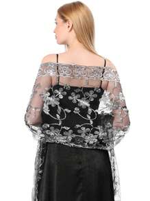 1 Stück eleganter, modischer, handgefertigter gestrickter Schal mit Pailletten-Herz- und Blumendesign für Frauen, hervorragend für Abendpartys, Bühnenauftritte und tägliches Accessoire, Frauentag, Valentinstag