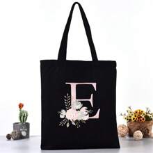 Borsa per la spesa estiva a grande capacità stampata con motivi di lettere, borsa tote casual stampata, zaino alla moda riutilizzabile, borsa multifunzionale, borsa per la spesa in tessuto di tela, borsa tote a stampa di lettere per donne, borsa a tracolla in tela, borsa per la spesa a grande capacità, borsa in tela a motivo semplice e alla moda, borsa per la spesa portatile, borsa a tracolla leggera e multifunzionale