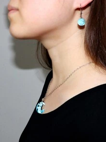 Conjunto elegante de collar y aretes de cielo azul y nubes blancas para mujeres - Collar+pendientes - Ver 10