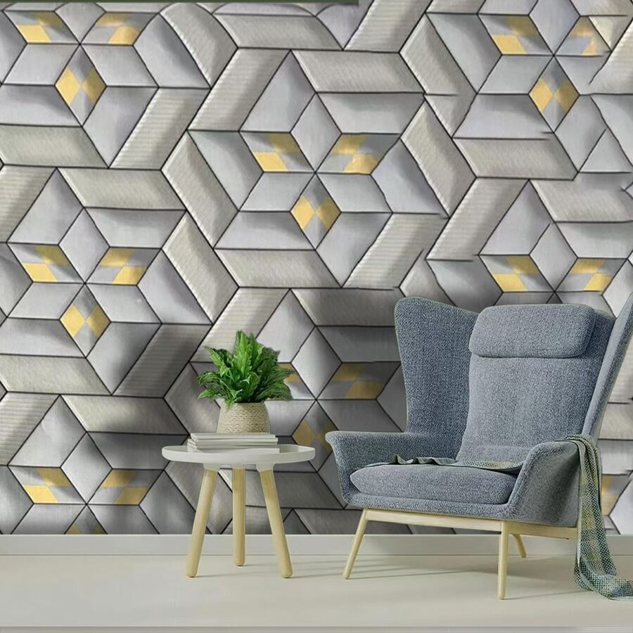 ucdfi 1入組3D鑽石幾何圖案壁紙，自粘式PVC接觸紙，易於拆卸和粘貼，非常適合家居牆面裝飾，防污，寬 17.71 英寸 x 長 393.7 英寸 - 灰色 - 查看 1