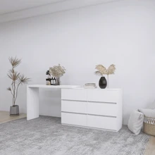 Extended Desktop 6 Drawers Chest Of Drawer Without Handle White Color Vanity - White - View 4