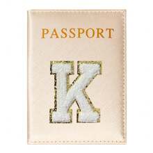 Cheille女性字母護照套,pu皮革護照套,輕盈id信用卡商務卡片收納袋套,青少年用護照封面袋,印花護照袋,適用於旅行或返校,護照錢包,假期度假護照包,學生旅行必備品 - 金色 - 查看 21