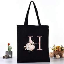 Borsa per la spesa estiva a grande capacità stampata con motivi di lettere, borsa tote casual stampata, zaino alla moda riutilizzabile, borsa multifunzionale, borsa per la spesa in tessuto di tela, borsa tote a stampa di lettere per donne, borsa a tracolla in tela, borsa per la spesa a grande capacità, borsa in tela a motivo semplice e alla moda, borsa per la spesa portatile, borsa a tracolla leggera e multifunzionale