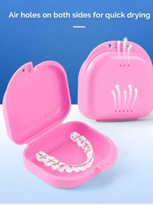 1pc Plastic Dental Brace Storage Box, Minimalist Pink Storage Box For Home, Portable Accessories Storage - Pink - View 2