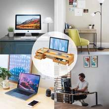 1 pieza Estante elevador de monitor de escritorio, organizador de escritorio de oficina para pantalla de computadora,Soporte Elevador De Metal Para Monitor Con Cajón Organizado,Soporte de escritorio multifuncional, soporte de escritorio apilable de varias capas, combinación libre de material de oficina, cómodo, Para Monitor De Computadora,Soporte de Madera para Monitor Laptop Multiusos Oficina Escritorio Organización,Esta mesa de almacenamiento de escritorio tiene una apariencia simple y una gran practicidad. El escritorio se puede usar para colocar computadoras de escritorio, portátiles, libros y otros artículos. Viene con tres cajones pequeños que pueden ayudarlo a almacenar artículos pequeños. Hay una pequeña rejilla en el medio que también puede almacenar cuadernos y notas adhesivas. Esta práctica mesa puede ayudarlo a optimizar el espacio del escritorio y mejorar la eficiencia de uso. - madera de cereza - Ver 10