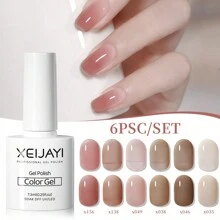 XEIJAYI 1支装 7.3毫升 凝胶指甲油入门套装 6色 黑色 白色 粉色 绿色 可卸除免擦拭凝胶指甲油套装 适合所有季节