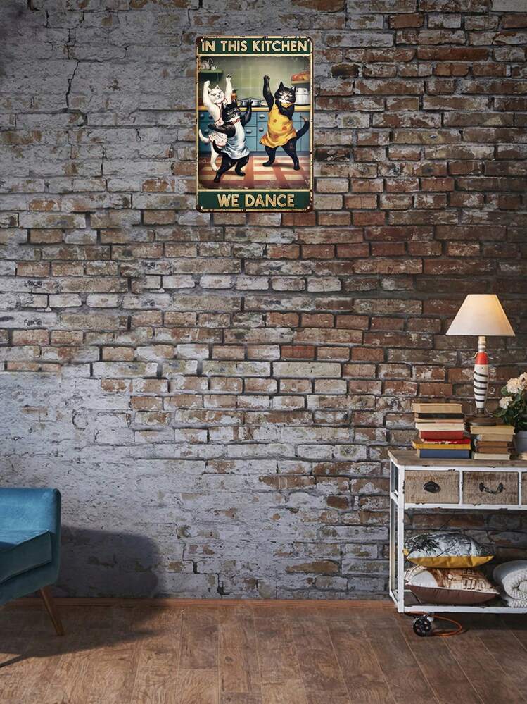 1 pieza Cartel de lata divertido de gato de 12x8 pulgadas, en esta cocina bailamos cartel vintage, cartel vintage de amor a la cocina, cartel vintage de amor a los gatos, regalo para amantes de la cocina de gatos, cartel de metal retro divertido de cocina - Multicolor - Añade 6