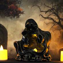 1pcHalloween Home Decor With Lamp Skeleton Statue Black Robes Gothic Resin Craft Decoration - Bronze - View 7