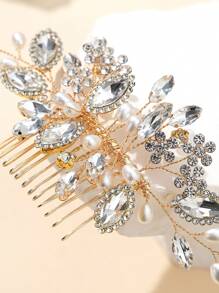 1pc Women Flower & Faux Pearl Decor Fashionable Hair Comb, For Wedding Party Daily Life