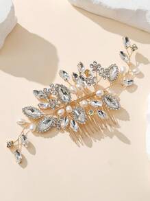 1pc Women Flower & Faux Pearl Decor Fashionable Hair Comb, For Wedding Party Daily Life