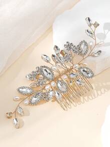 1pc Women Flower & Faux Pearl Decor Fashionable Hair Comb, For Wedding Party Daily Life