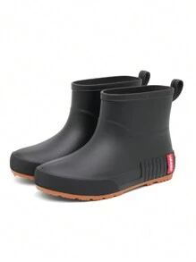1 par de botas de lluvia cortas antideslizantes de unicolor para mujer, con estilo deportivo, impermeables para excursiones al aire libre, ligeras y fashionables zapatillas de agua