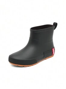 1 par de botas de lluvia cortas antideslizantes de unicolor para mujer, con estilo deportivo, impermeables para excursiones al aire libre, ligeras y fashionables zapatillas de agua