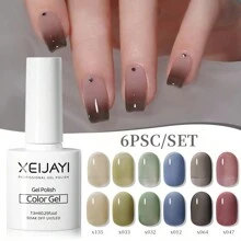 XEIJAYI 1支装 7.3毫升 凝胶指甲油入门套装 6色 黑色 白色 粉色 绿色 可卸除免擦拭凝胶指甲油套装 适合所有季节