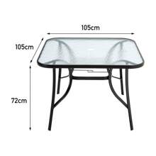 LIVINGANDHOME Living And Home 120/150/105cm (Heavy-Duty Tempered Glass) Outdoor Coffee Table With Parasol Hole (Weather-Resistant Metal Frame) | 70kg Max Load | Modern Patio & Garden Furniture (Rectangle/Square) - Black - View 11