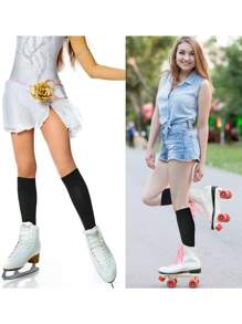 2 Pairs Ice Skating Socks Solid Color Skating Socks Light Opaque Knee Skating Socks For Women Girl