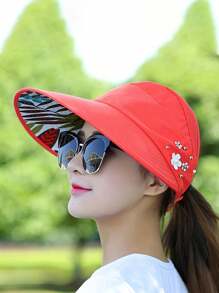 1 pieza Sombrero de verano para mujer, nuevo estilo coreano con patrón aleatorio para uso al aire libre, sombrero plegable de protección solar - proteccion solar - Ver 18