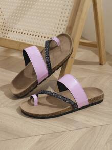 2022 Summer New Women's Purple Casual Flat Sandals With Toe Poet - Pink - View 5