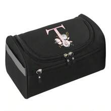 涤纶男士商务便携式收纳袋洗漱用品收纳袋女士旅行化妆包洗漱包化妆包邮轮必备字母图案洗漱包夏季旅行必备海滩度假假期学校用品宿舍必备返校 - 黑色 - 查看 22