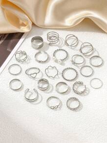 22 Personalized And Exaggerated Gold Twisted Wave Love Pattern Rings For Women's Joint Rings Set Party - Gold - View 10