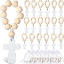 6/12pcs Wooden Catholic Rosary Beads With Wooden Cross Pendant, Comes With White Mesh Bag, Suitable For Baptism, First Communion, Bridal Shower, Unisex, Christmas And Other Occasions - Multicolor - View 1