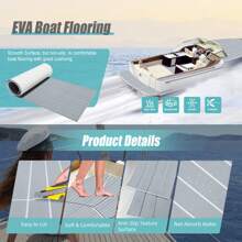 1入組船用EVA海洋墊，游艇甲板14.96" x 94.48"(38cm x 240cm)，自粘式地板，防水且防滑，適用於戶外游艇、皮艇、噴氣式滑雪板、露營車滑板、跳板，游泳池，花園等 - 38x240CM - 淺灰色加白色接縫 - 查看 6
