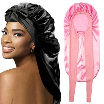 Bonnets pour femmes Bonnet unicolore pour tresses avec bande élastique. Bonnet de nuit pour cheveux longs, bouclés ou lisses. Grand bonnet de nuit convenant à tous les styles de cheveux. Bonnet, bonnet de douche, produits et accessoires capillaires pour salon de coiffure, essentiels de beauté et de voyage, rentrée scolaire, vacances, accessoires capillaires pour femmes