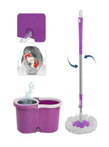 trapeadores modernos con exprimidor, Trapeador, Cubeta con Exprimidor, Mop Trapeador, Trapeador Giratorio,  con 2 Repuestos Incluidos de Microfibra, Sistema de Limpieza 360° Centrifugado, Mango Telescópico, Llantas, Desagüe. - Morado - Ver 6
