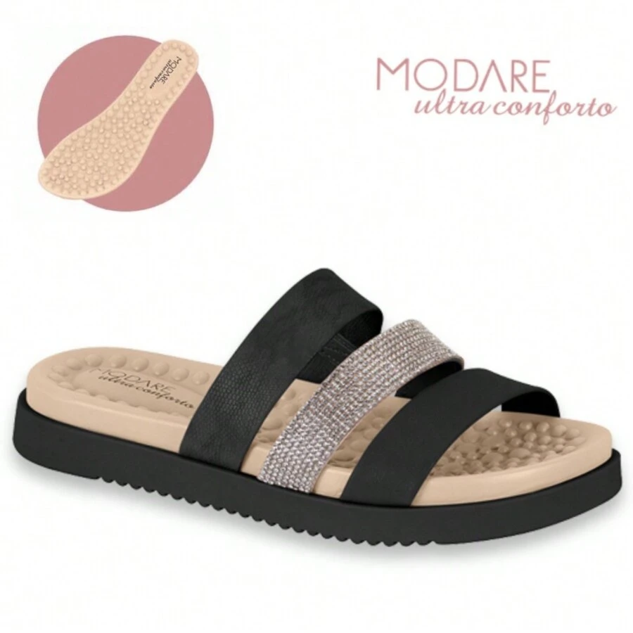 Papete Modare Original Flat Sandal Papete Flat Feminina Strass Flat - Black - View 1