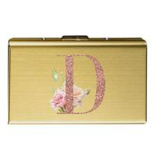 1 pieza Estuche de tarjeta delgado con diseño de iniciales de letra de A a Z en color oro rosa, cartera minimalista fina de metal de aluminio, organizador de tarjetas, tarjetero, billetera para hombres y mujeres, protector RFID