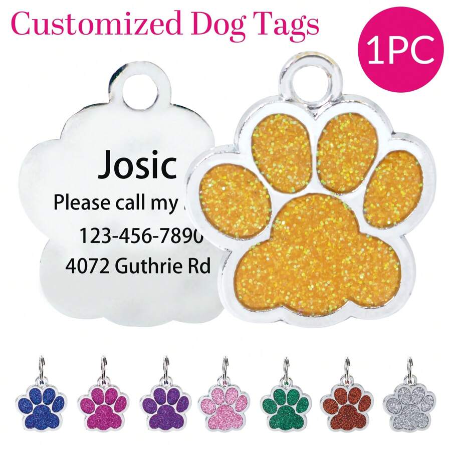 1pc Personalized Engraved Dog Tags For Pets, Custom Dog Tag With Name And Text For Dog Collar, Stainless Steel Bone Dog ID Tag For Puppy And Small Dogs - Multicolor - View 1