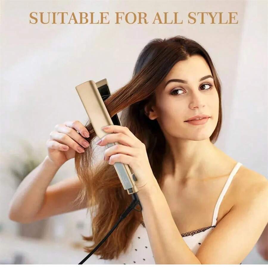 RUCHA Hair Flat Iron Touch Screen Titanium Wide Plate Golden Hair Straightener Brazilian Keratin Treatment MCH Fast Heanting European Plug Gift For Women - EU C Type Plug(220-240V) - View 1