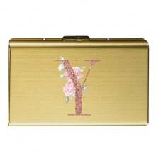 1 pieza Estuche de tarjeta delgado con diseño de iniciales de letra de A a Z en color oro rosa, cartera minimalista fina de metal de aluminio, organizador de tarjetas, tarjetero, billetera para hombres y mujeres, protector RFID