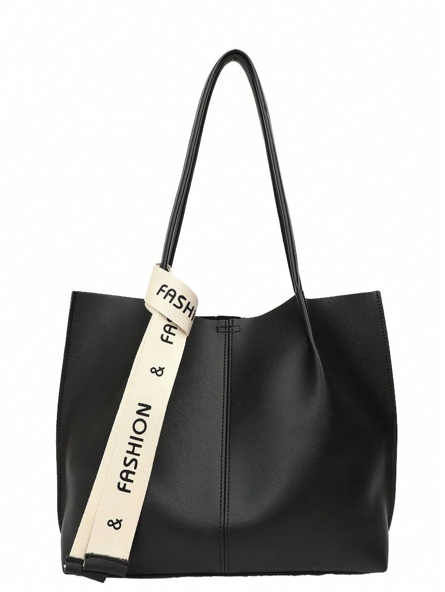 女士PU皮革經典手提包，大容量，設有對比縫線，適用於休閒場合，可手提和肩背雙用