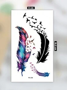 1张小号人体彩绘临时纹身贴纸，男女通用，黑色和彩色羽毛飞鸟图案，防水，可持续2-5天，可遮盖疤痕，可用于手臂、手腕、肩膀、腿部、腰部、颈部、手部、胸部等部位。 - 彩色 - 查看 6