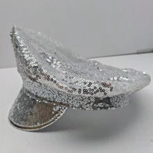 70'S DISCO Hat Adult Cap Fancy Dress Silver Shiny Sequin Costume Hat - Silver - View 4
