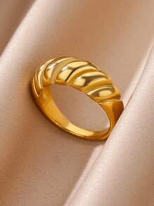 1 Chiếc Nhẫn Bánh Sừng Bò Hình Mái Vòm Phong Cách Tối Giản Sang Trọng Cho Nữ Bánh Sừng Bò Vàng Xoắn Chunky Nhẫn Đeo Tay Thép Không gỉ Mạ Vàng 18K Phụ Kiện Trang Sức Thời Trang Quyến Rũ Kích Thước 6 Đến Kích Thước 8 - Vàng - Xem 4