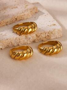 1 Chiếc Nhẫn Bánh Sừng Bò Hình Mái Vòm Phong Cách Tối Giản Sang Trọng Cho Nữ Bánh Sừng Bò Vàng Xoắn Chunky Nhẫn Đeo Tay Thép Không gỉ Mạ Vàng 18K Phụ Kiện Trang Sức Thời Trang Quyến Rũ Kích Thước 6 Đến Kích Thước 8 - Vàng - Xem 1