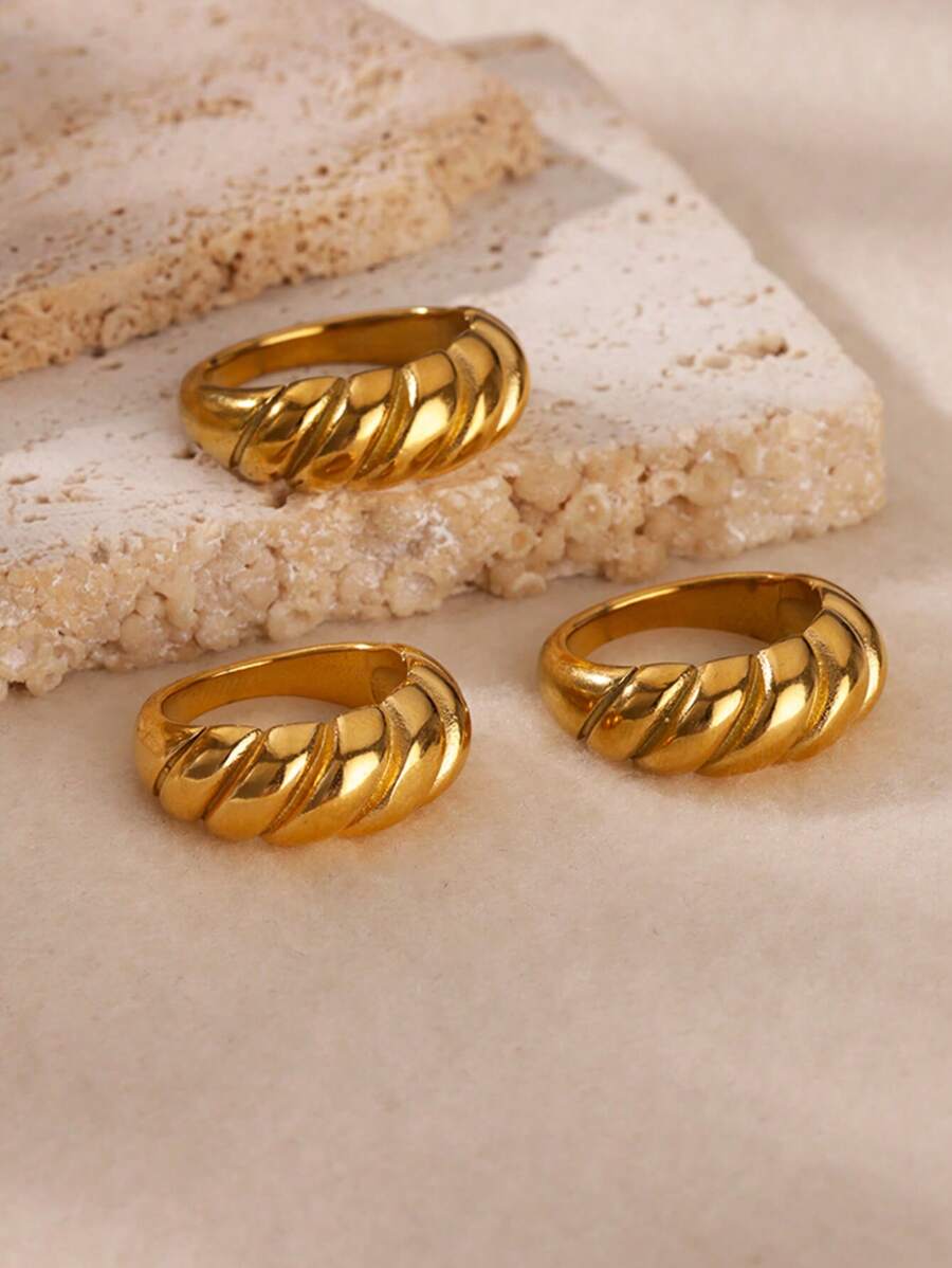 1 Chiếc Nhẫn Bánh Sừng Bò Hình Mái Vòm Phong Cách Tối Giản Sang Trọng Cho Nữ Bánh Sừng Bò Vàng Xoắn Chunky Nhẫn Đeo Tay Thép Không gỉ Mạ Vàng 18K Phụ Kiện Trang Sức Thời Trang Quyến Rũ Kích Thước 6 Đến Kích Thước 8 - Vàng - Xem 1