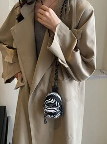 1个迷你尼龙斜挎包，运动风，多功能钥匙/耳机/钱包收纳包，配有肩带，时尚户外配件，耳机收纳袋，线缆收纳盒，多用途便携包，可作背包和挂包使用，5种款式可选：卡其豹纹、白色豹纹、斑马纹、牛皮纹、黑色 - 彩色 - 查看 3