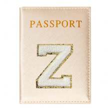 Cheille女性字母護照套,pu皮革護照套,輕盈id信用卡商務卡片收納袋套,青少年用護照封面袋,印花護照袋,適用於旅行或返校,護照錢包,假期度假護照包,學生旅行必備品 - 金色 - 查看 27