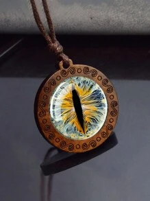 1PC Evil Eye Glass Necklace Dragon Eye Art Picture Glass Wood Pendant Necklace - style - View 11