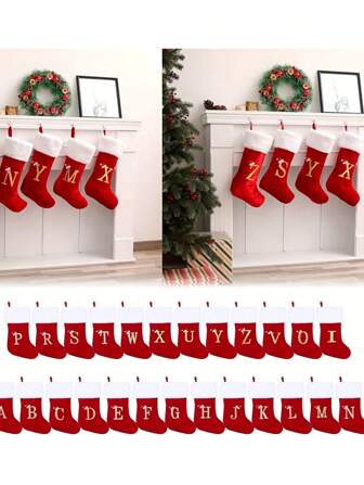 1pc 20-Inch Stocking Holder With Alphabet Pattern, Extra Soft Large Stocking With Alphabet Design, Red Stocking, Gift Birthday Gifts Graduation Home Decor Christmas Decorations Room Decor Christmas Winter Christmas Decorations Home Christmas Gifts Christmas Decor