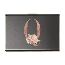 1 tarjetero delgado de oro rosa con nombre inicial de la A a la Z, billetera con patrón de identificación, billetera delgada de metal de aluminio, caja para tarjetas bancarias, monedero para hombres, organizador de tarjetas de metal, billetera con tarjetero, tarjetero de negocios, tarjetero para mujeres y hombres, billetera mini para tarjetas, billetera RFID - Negro - Ver 30