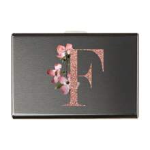 1 件超薄卡片盒玫瑰金首字母名称 A 到 Z 图案钱包 ID 银行 Malist 薄铝金属钱包银行卡盒钱包男士金属 S 收纳盒卡夹钱包名片夹信用卡夹女士男士迷你钱包卡片钱包射频识别钱包 - 黑色 - 查看 23