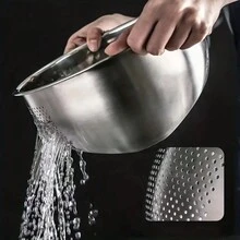 1pc Stainless Steel Fine Mesh Strainer With Thick Drainage Basin, Household Vegetable Washing Basket, Kitchen Tool For Rice Washing And Fruits & Vegetables Straining,Kitchen,Summer Beach Party,Food,Camping,Organizer,Room Decor,Kitchen Items. - Silver - View 7