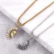 2pcs/set Men Sun & Moon Pendant Necklace