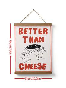 1pc Canvas Print Poster With Removable Frame, Multiple Sizes Available, Cute Cartoon Mouse Design, "Music Is Better Than Cheese" Modern Stylish Creative Wall Art Decor For Living Room, Bedroom, Hallway, Up To 60*90cm, Wood Magnetic Hanging Scroll Frame, Art Gift, Home Decor, PVC Tube Safe Packaging
